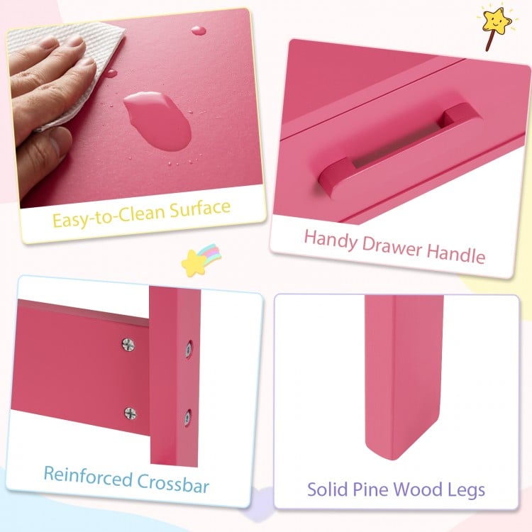 Kids Desk and Chair Set with Storage Drawer and Hutch-Pink