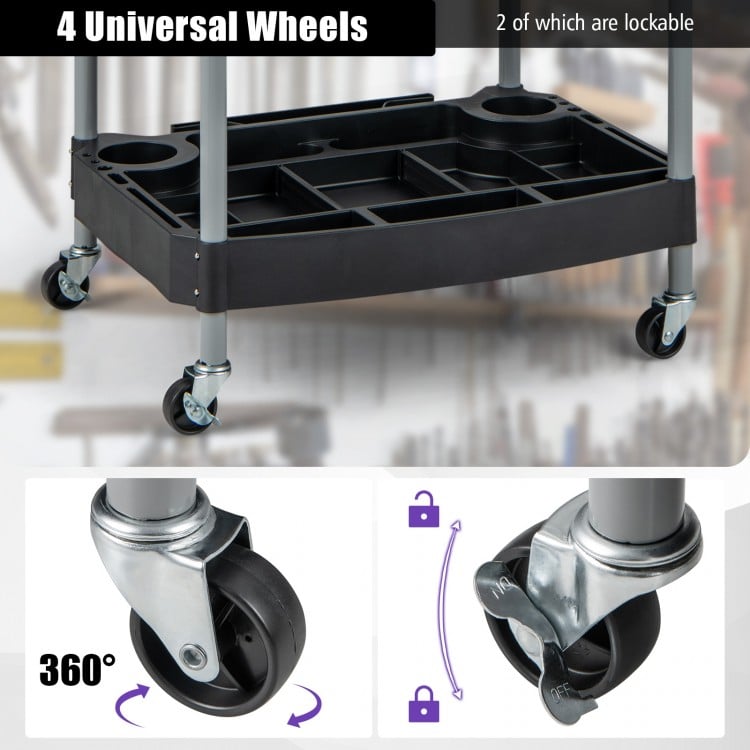 3 Layer Detailing Tool Utility Cart Tool Organizer Mobile Rolling Cart with Multiple Divider-Black