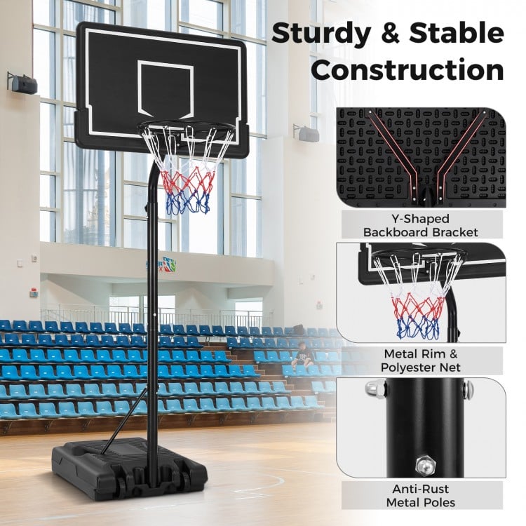 Portable Outdoor Basketball Hoop 6.9-8.5 FT Adjustable with Fillable Base Shatterproof PC Backboard