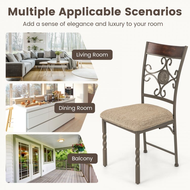 Set of 2 Dining Room Chairs Armless Kitchen Chairs Set with Seat Cushion-Brown