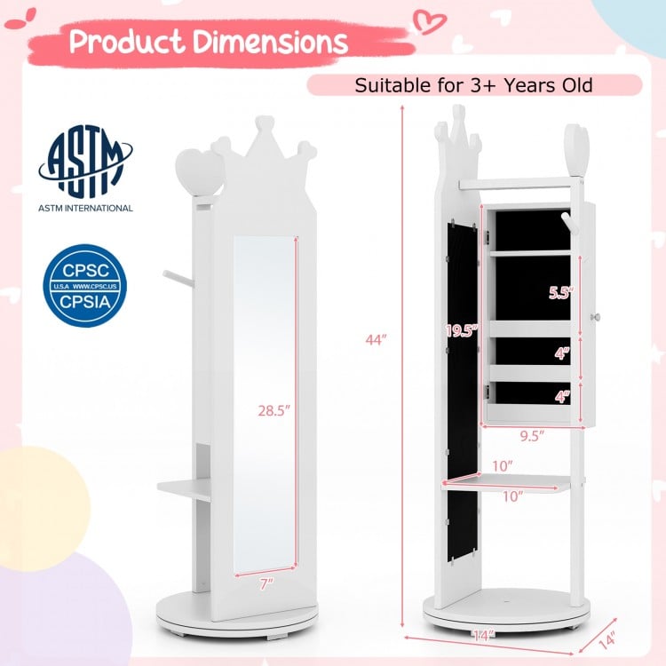 Kids Room Furniture Set Princess Vanity Table and Stool Set with Mirror and Drawer-White