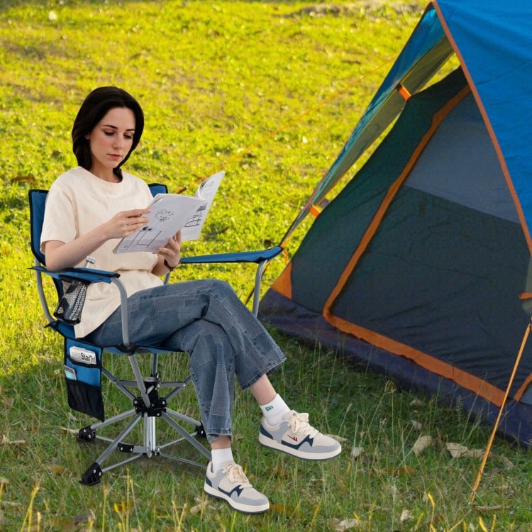 360° Swivel Hunting Chair Portable Foldable with Mesh Cup Holder and Storage Pockets-Green