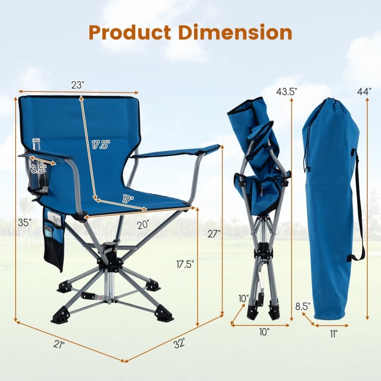 360° Swivel Hunting Chair Portable Foldable with Mesh Cup Holder and Storage Pockets-Green