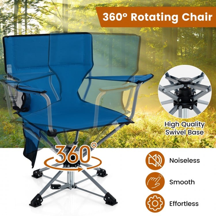 360° Swivel Hunting Chair Portable Foldable with Mesh Cup Holder and Storage Pockets-Green