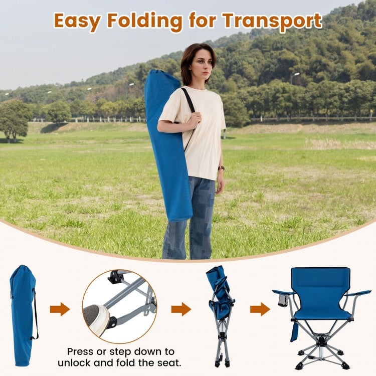 360° Swivel Hunting Chair Portable Foldable with Mesh Cup Holder and Storage Pockets-Green