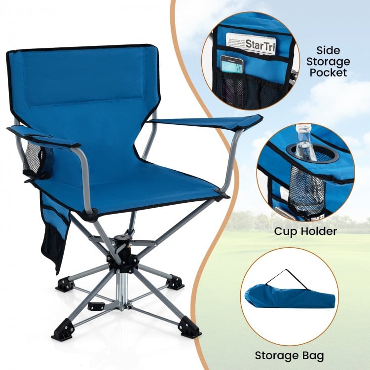 360° Swivel Hunting Chair Portable Foldable with Mesh Cup Holder and Storage Pockets-Green