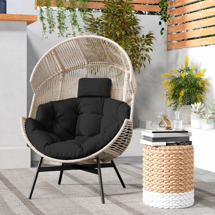 Wicker Oversized Egg Style Chair with Cushions and Headrest