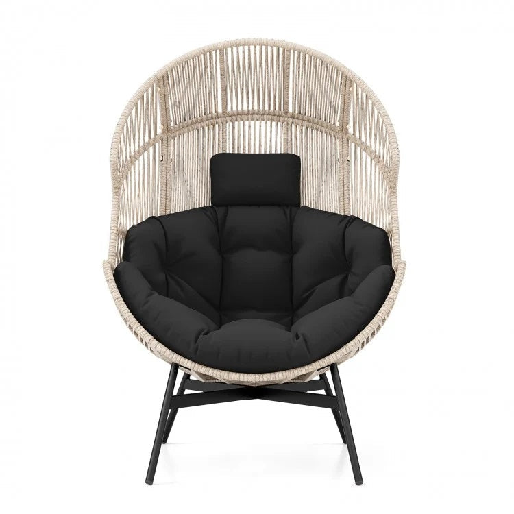 Wicker Oversized Egg Style Chair with Cushions and Headrest