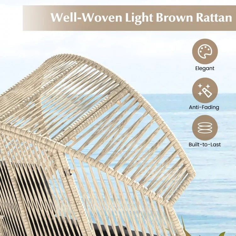 Wicker Oversized Egg Style Chair with Cushions and Headrest