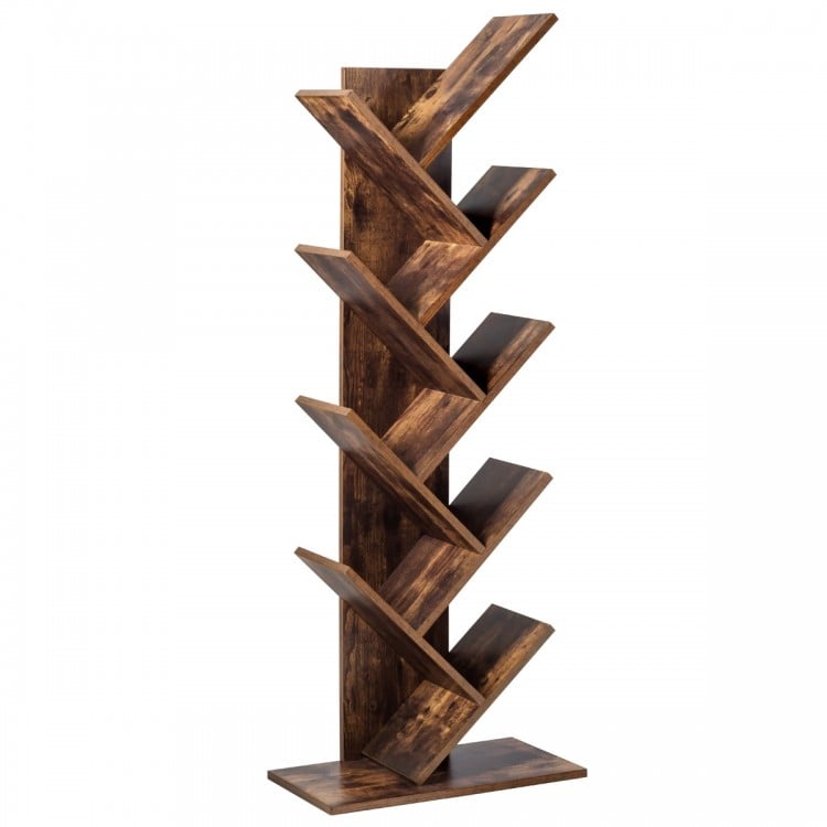8-Tier Free Standing Tree Bookshelf-Coffee
