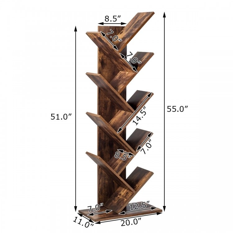 8-Tier Free Standing Tree Bookshelf-Coffee
