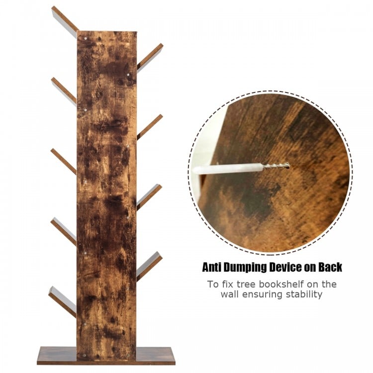 8-Tier Free Standing Tree Bookshelf-Coffee