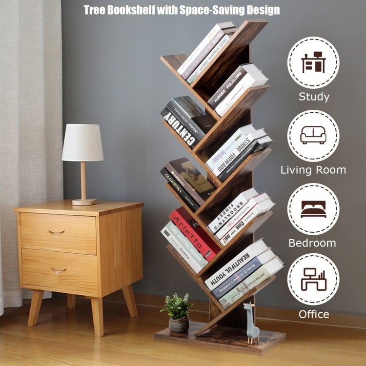 8-Tier Free Standing Tree Bookshelf-Coffee