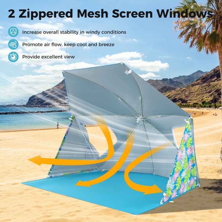 UPF50+ Sun Protection Beach Umbrella Tent with Portable Carrying Bag-Blue
