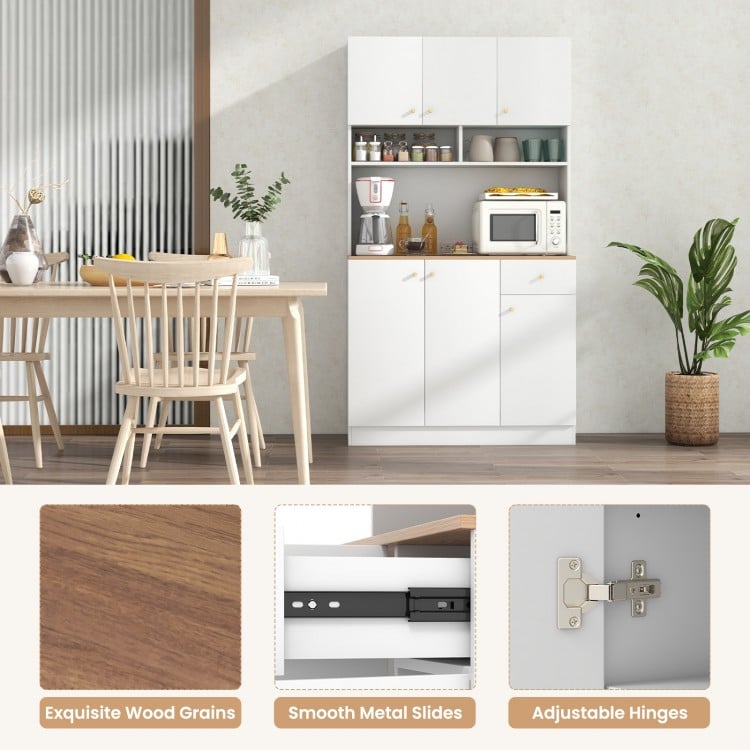 71 Inch Tall Pantry Cabinet with Outlets for Dining Room-White