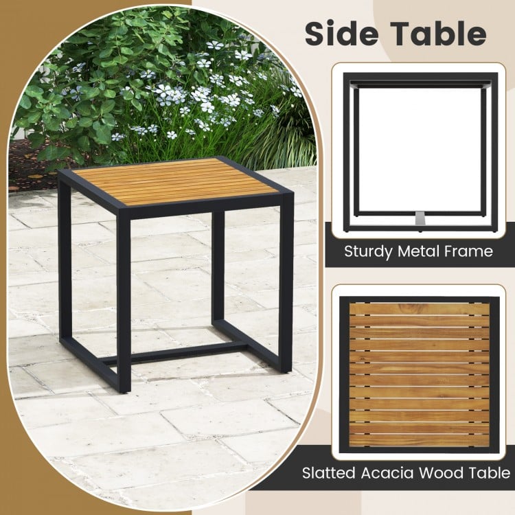 3 Piece Patio Conversation Set with Solid Acacia Wood Armrests and Tabletop-White