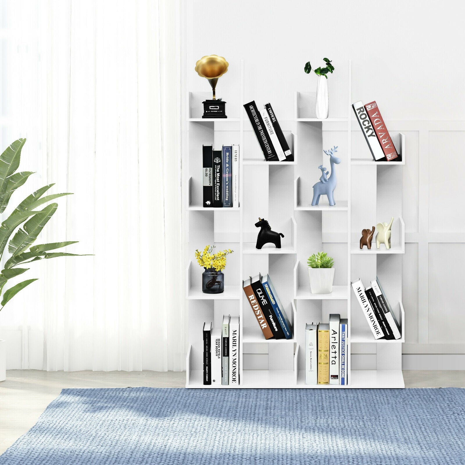 8-Tier Bookshelf Bookcase with 8 Open Compartments Space-Saving Storage Rack -WhiteÂ