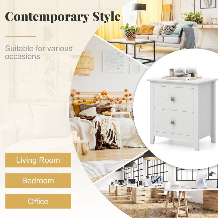 Modern Nightstand with 2 Drawers for Small Spaces-White