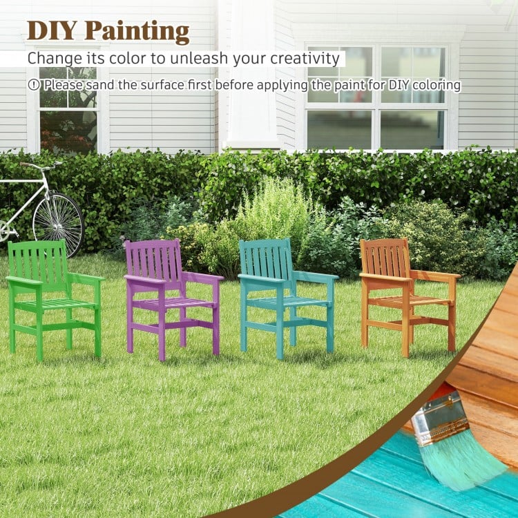 Wooden Patio Chairs Set of 2 with Inclined Backrests