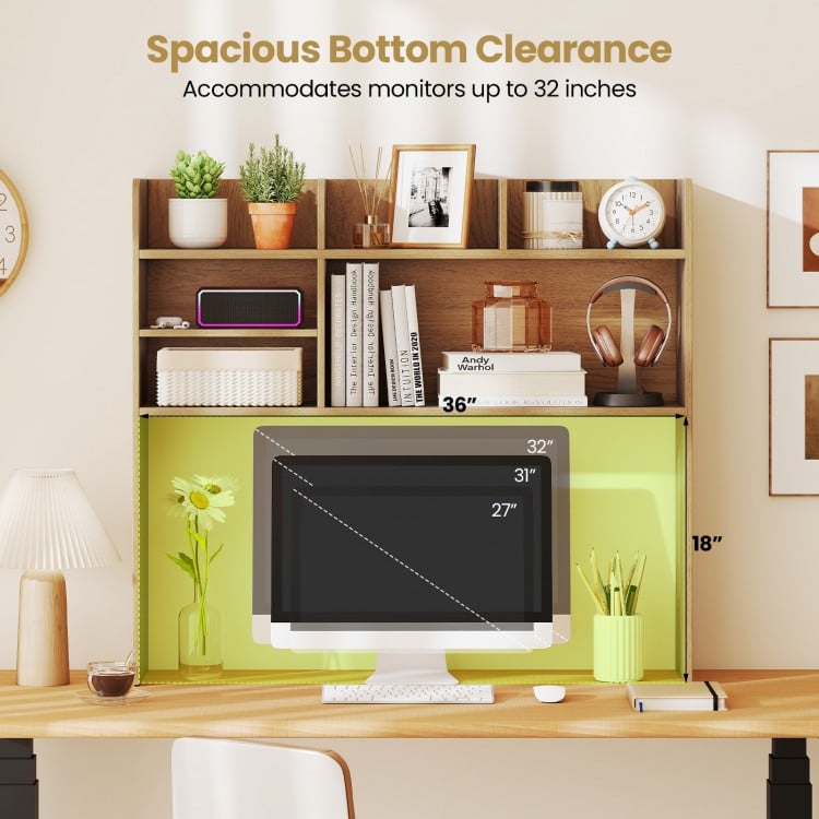 Desktop Bookshelf Countertop Storage Hutch with 6 Shelves-Natural