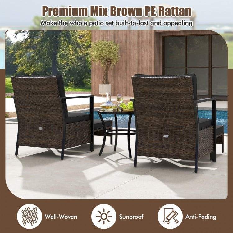 4 Piece Outdoor Furniture Set with Glass Topped Coffee Table-Black