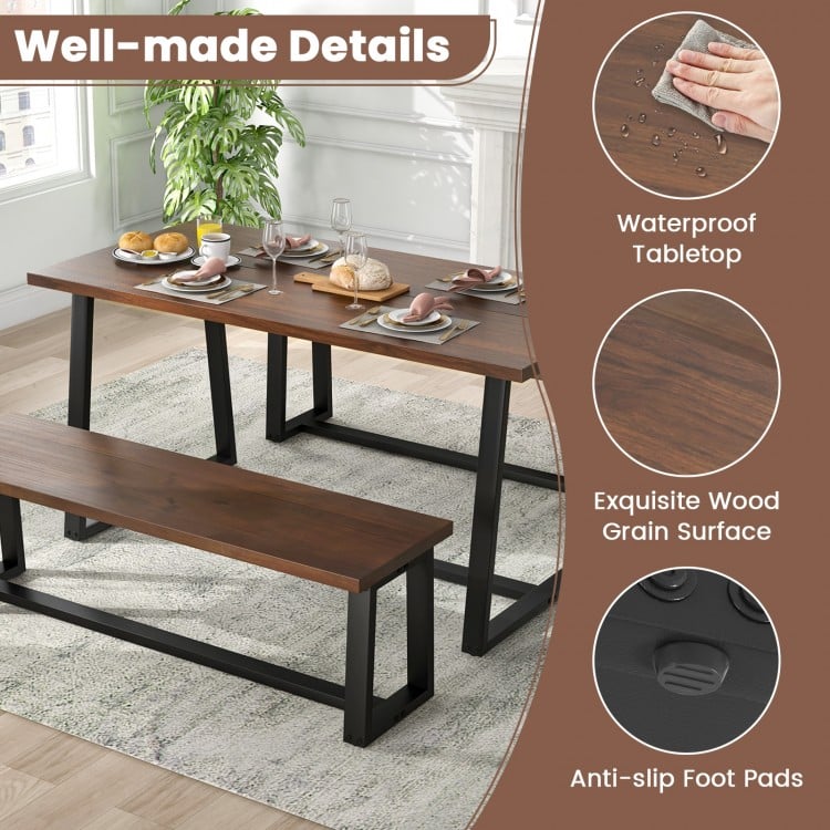 Large Dining Table with Heavy-duty Metal Frame and Anti-slip Foot Pads-Coffee
