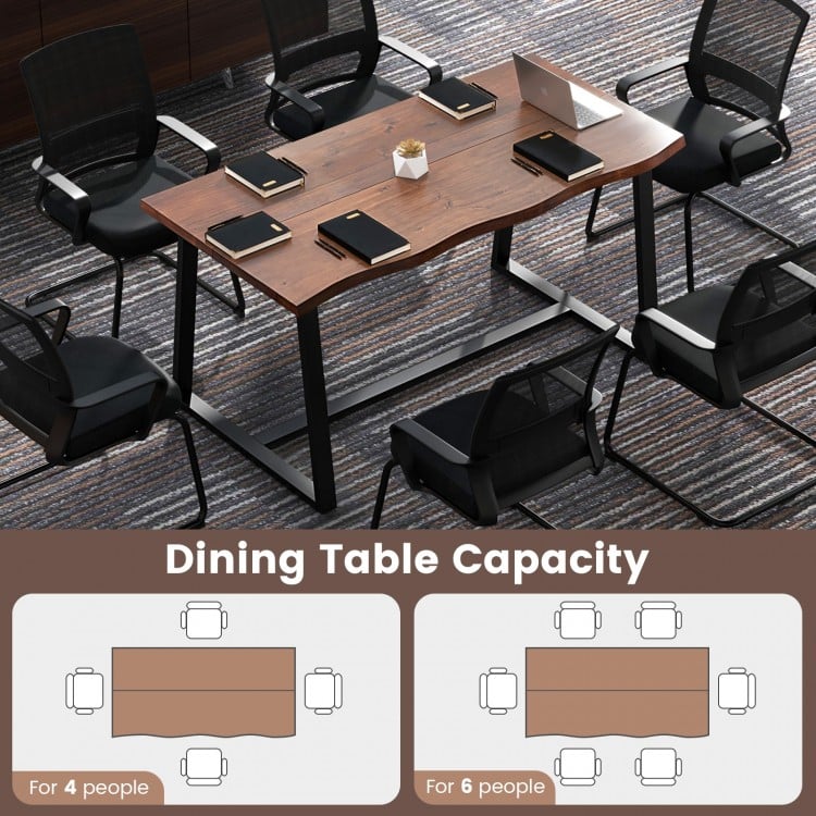 63" Large Dining Table with Wavy Edge and Heavy-duty Metal Frame-Coffee