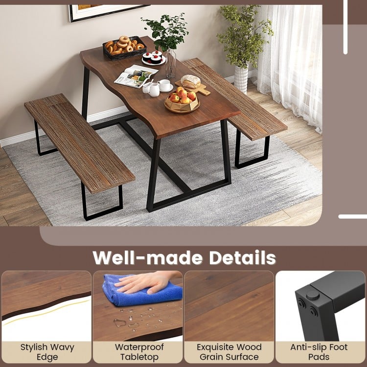 63" Large Dining Table with Wavy Edge and Heavy-duty Metal Frame-Coffee