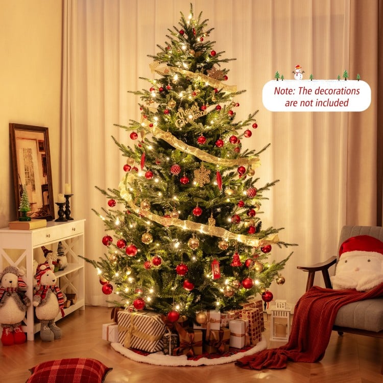 8 FT Pre-Lit Artificial Hinged Xmas Tree with 778/1480 PVC and PE Branch Tips