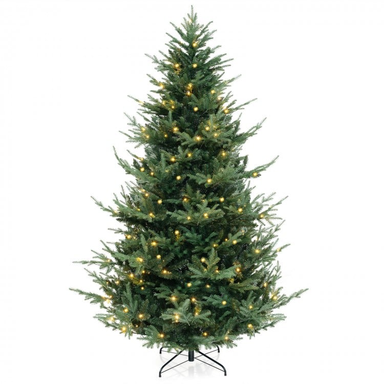 8 FT Pre-Lit Artificial Hinged Xmas Tree with 778/1480 PVC and PE Branch Tips