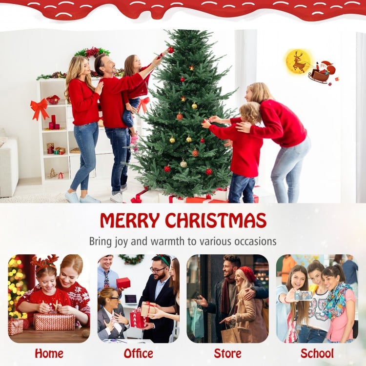 8 FT Pre-Lit Artificial Hinged Xmas Tree with 778/1480 PVC and PE Branch Tips