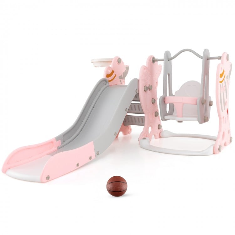 4-in-1 Kids Slide and Swing Set with Basketball Hoop-Blue