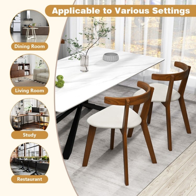 Wood Dining Chair Set of 2 with Padded Seat and Curved Back-Walnut