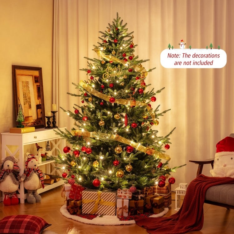 7 FT Pre-Lit Artificial Hinged Xmas Tree with 778/1480 PVC and PE Branch Tips