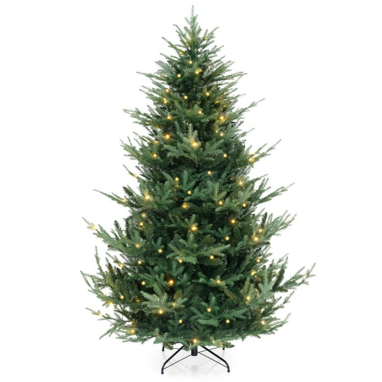 7 FT Pre-Lit Artificial Hinged Xmas Tree with 778/1480 PVC and PE Branch Tips