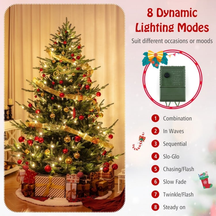 7 FT Pre-Lit Artificial Hinged Xmas Tree with 778/1480 PVC and PE Branch Tips