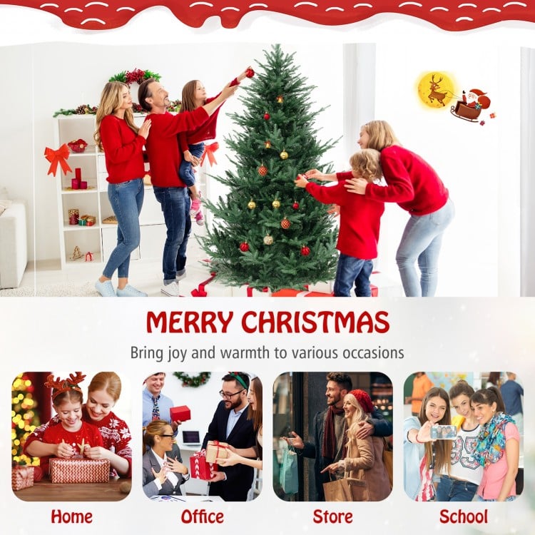 7 FT Pre-Lit Artificial Hinged Xmas Tree with 778/1480 PVC and PE Branch Tips