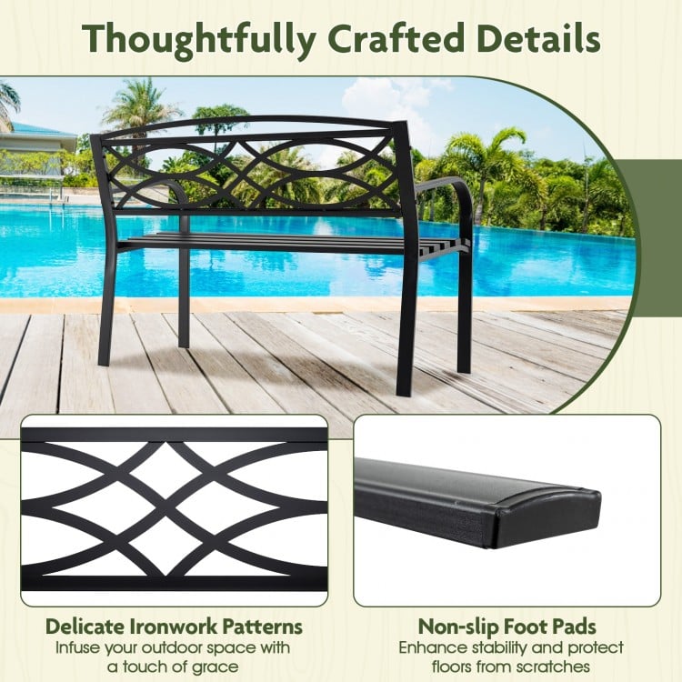 Garden Bench with Curved Armrests and Backrest-Black