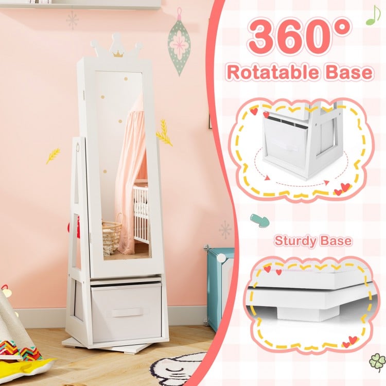 Kids Jewelry Armoire Cabinet with Large Storage Capacity and Swivel Base-White