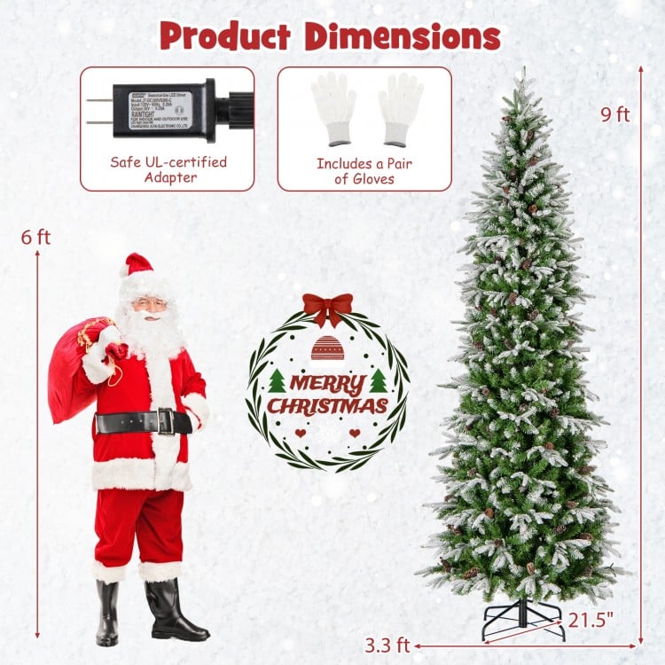 9 Feet Pre-Lit Artificial Christmas Tree Snow Flocked Hinged