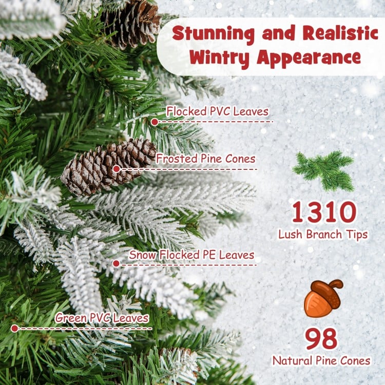 9 Feet Pre-Lit Artificial Christmas Tree Snow Flocked Hinged
