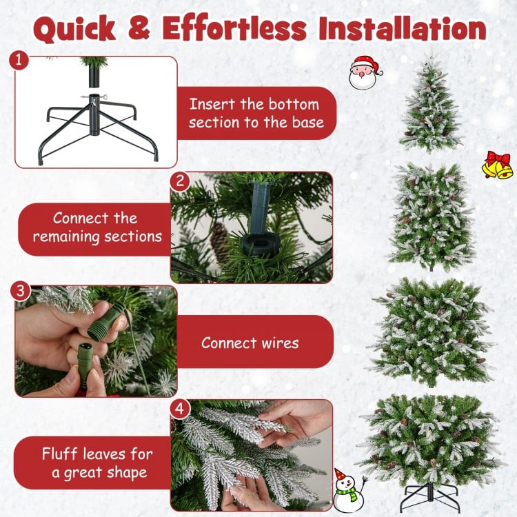 9 Feet Pre-Lit Artificial Christmas Tree Snow Flocked Hinged