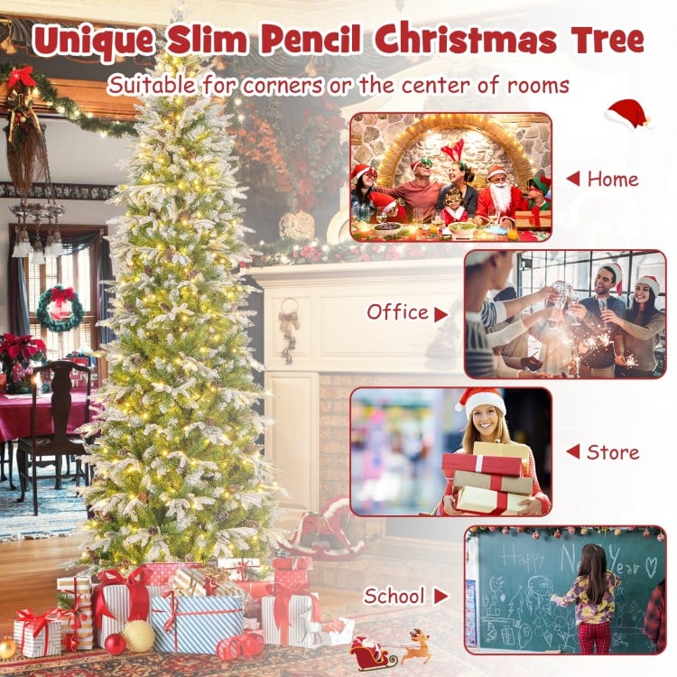 9 Feet Pre-Lit Artificial Christmas Tree Snow Flocked Hinged