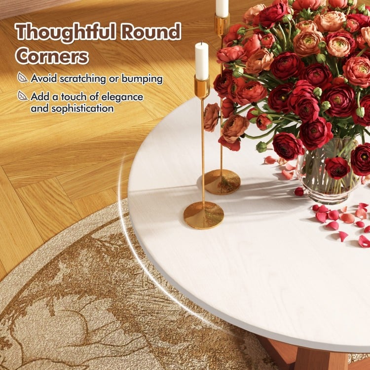 35 Inches Wooden Round Dining Table with Pedestal Base-White