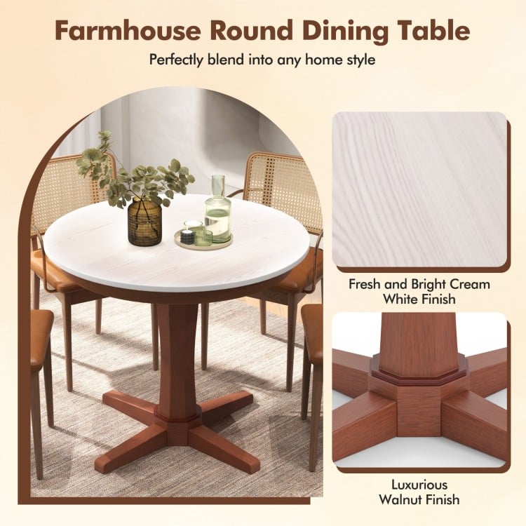 35 Inches Wooden Round Dining Table with Pedestal Base-White