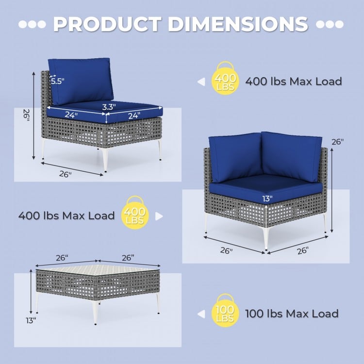 7 Piece Outdoor Furniture Set Wicker Chairs with Tempered Glass Coffee Table-Navy