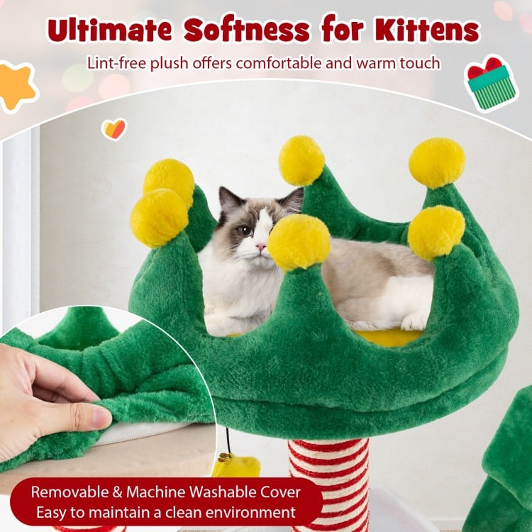 Cute Christmas Cat Tree Cat Tower for Indoor Cats with Scratching Posts and Carpet-Multicolor