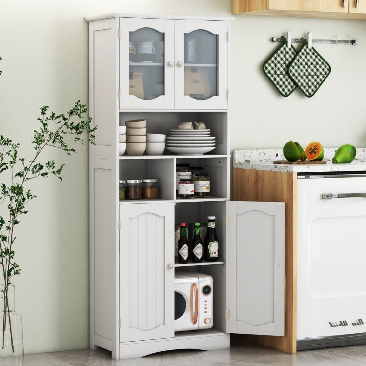 58.5 Inch Freestanding Linen Bathroom Storage Cabinet with Frost Glass Doors-White