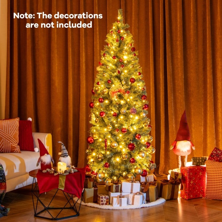 6.5 Feet Pre-Lit Blue Artificial Christmas Tree Slim with 9 Lighting Modes-6.5 ft