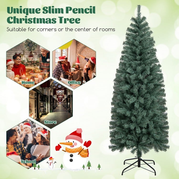 6.5 Feet Pre-Lit Blue Artificial Christmas Tree Slim with 9 Lighting Modes-6.5 ft